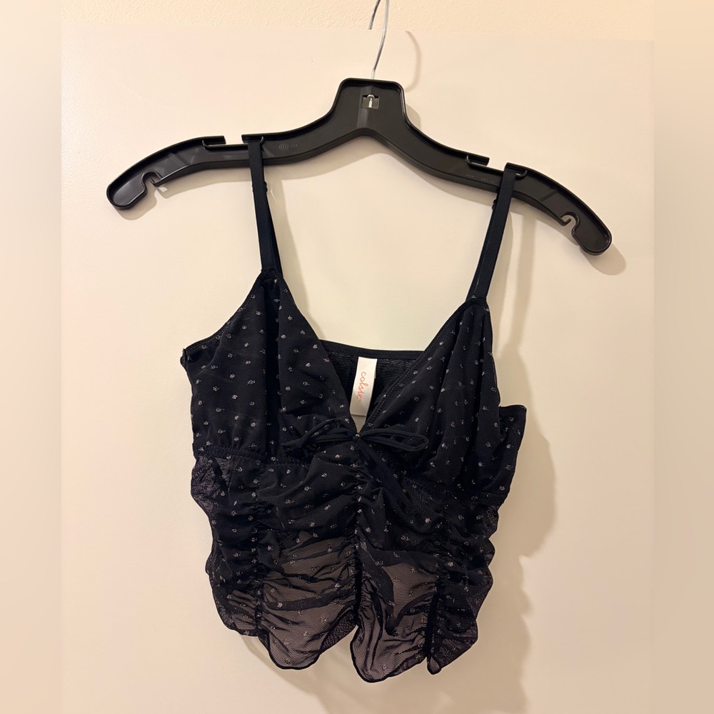 Colsie Black Sheer Camisole with Dots